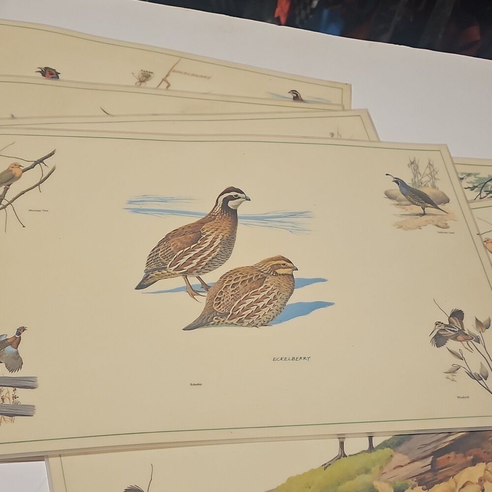 Vintage Eckelberry Bird PlacematSet Quail Pheasant Wildlife Sporting Lodge Decor - Picture 2 of 10